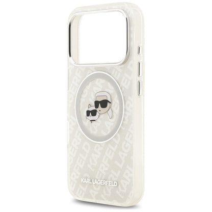 Pouzdro MagSafe pro Apple iPhone 17 Pro Max, Karl Lagerfeld, Glitter Karl & Choupette Head, Bílá