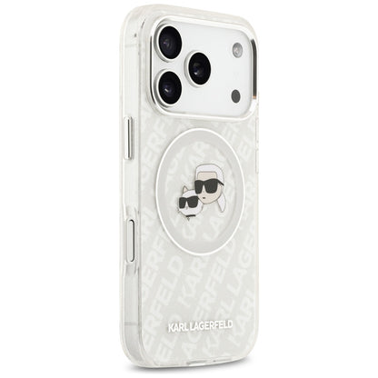 Pouzdro MagSafe pro Apple iPhone 17 Pro Max, Karl Lagerfeld, Glitter Karl & Choupette Head, Bílá