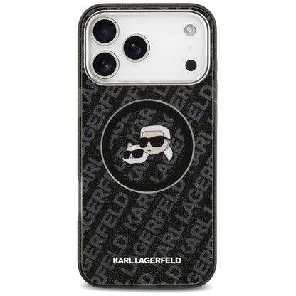 Pouzdro MagSafe pro Apple iPhone 17 Pro Max, Karl Lagerfeld, Glitter Karl & Choupette Head, Černá