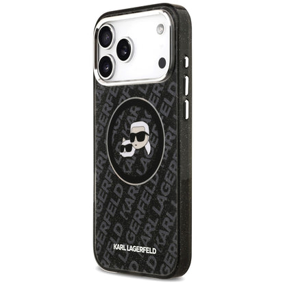 Pouzdro MagSafe pro Apple iPhone 17 Pro Max, Karl Lagerfeld, Glitter Karl & Choupette Head, Černá