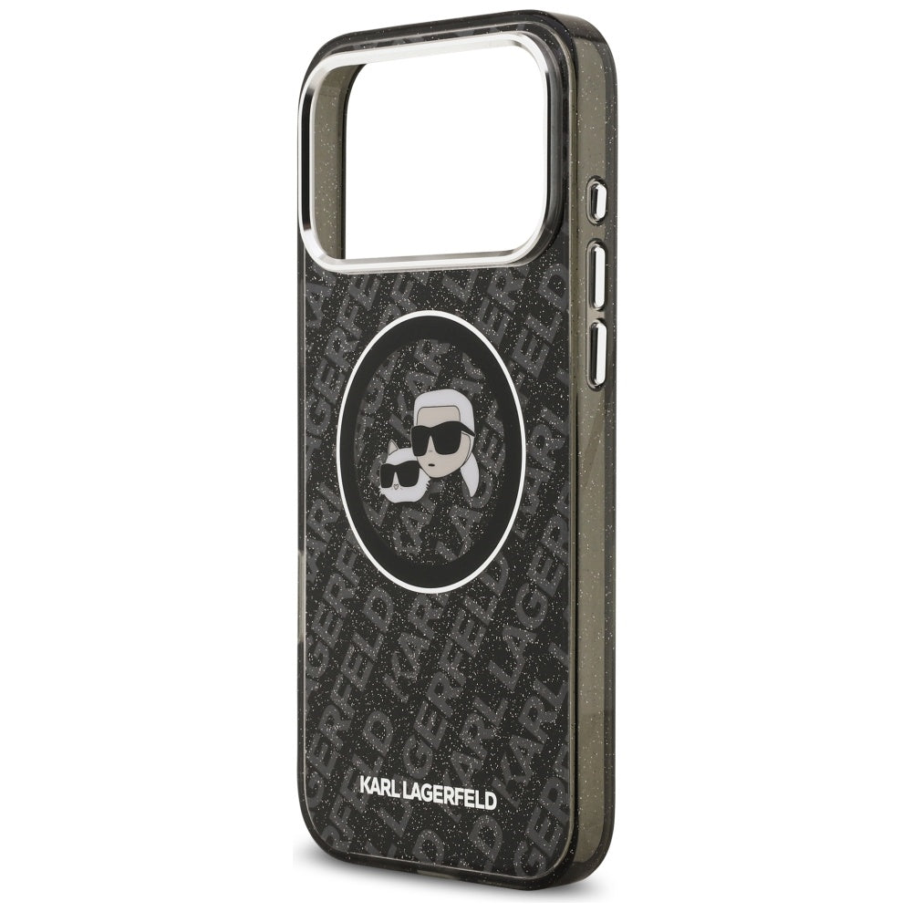 Pouzdro MagSafe pro Apple iPhone 17 Pro Max, Karl Lagerfeld, Glitter Karl & Choupette Head, Černá