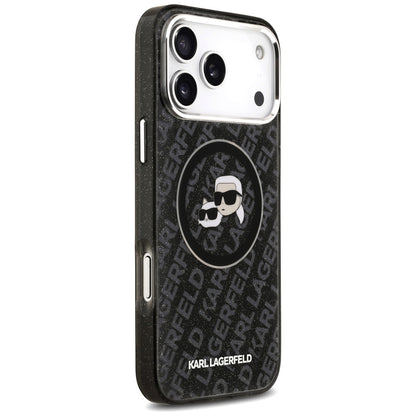 Pouzdro MagSafe pro Apple iPhone 17 Pro Max, Karl Lagerfeld, Glitter Karl & Choupette Head, Černá