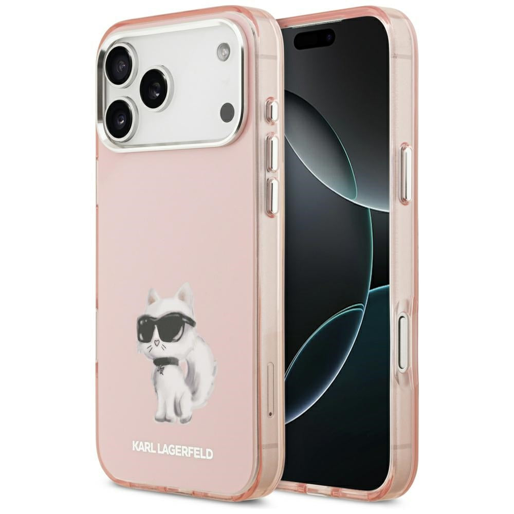 Pouzdro MagSafe pro Apple iPhone 17 Pro Max, Karl Lagerfeld, IML Aquarelle Logo Choupette, Růžová