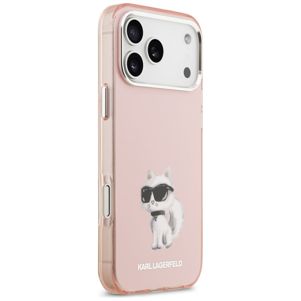 Pouzdro MagSafe pro Apple iPhone 17 Pro Max, Karl Lagerfeld, IML Aquarelle Logo Choupette, Růžová