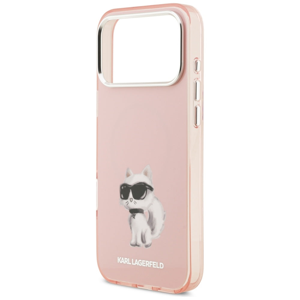 Pouzdro MagSafe pro Apple iPhone 17 Pro Max, Karl Lagerfeld, IML Aquarelle Logo Choupette, Růžová