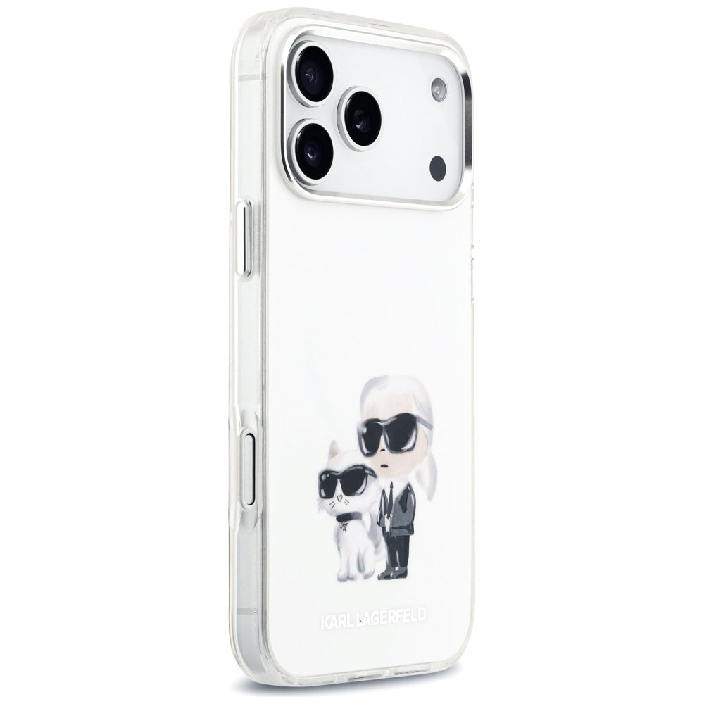 Pouzdro MagSafe pro Apple iPhone 17 Pro Max, Karl Lagerfeld, IML Aquarelle Logo Karl & Choupette, Bílá