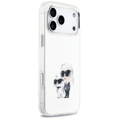 Pouzdro MagSafe pro Apple iPhone 17 Pro Max, Karl Lagerfeld, IML Aquarelle Logo Karl & Choupette, Bílá