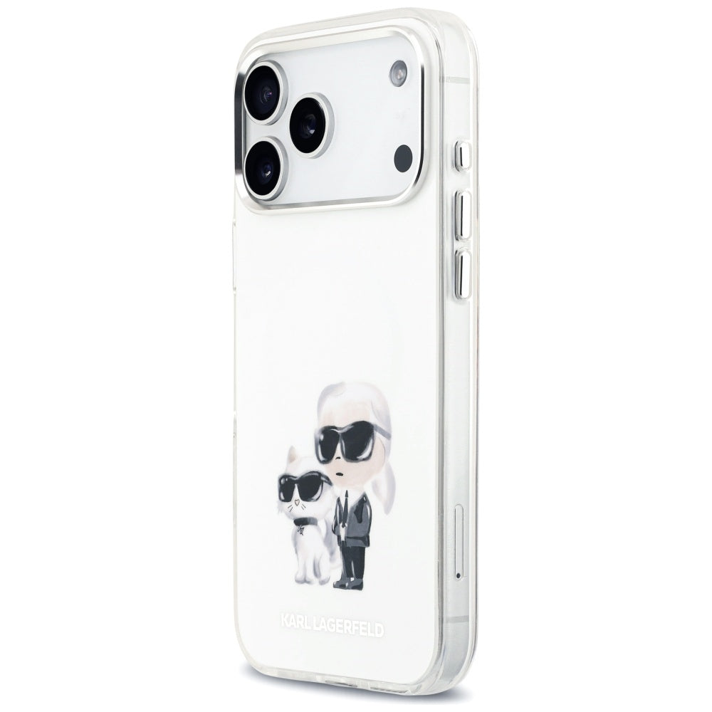 Pouzdro MagSafe pro Apple iPhone 17 Pro Max, Karl Lagerfeld, IML Aquarelle Logo Karl & Choupette, Bílá