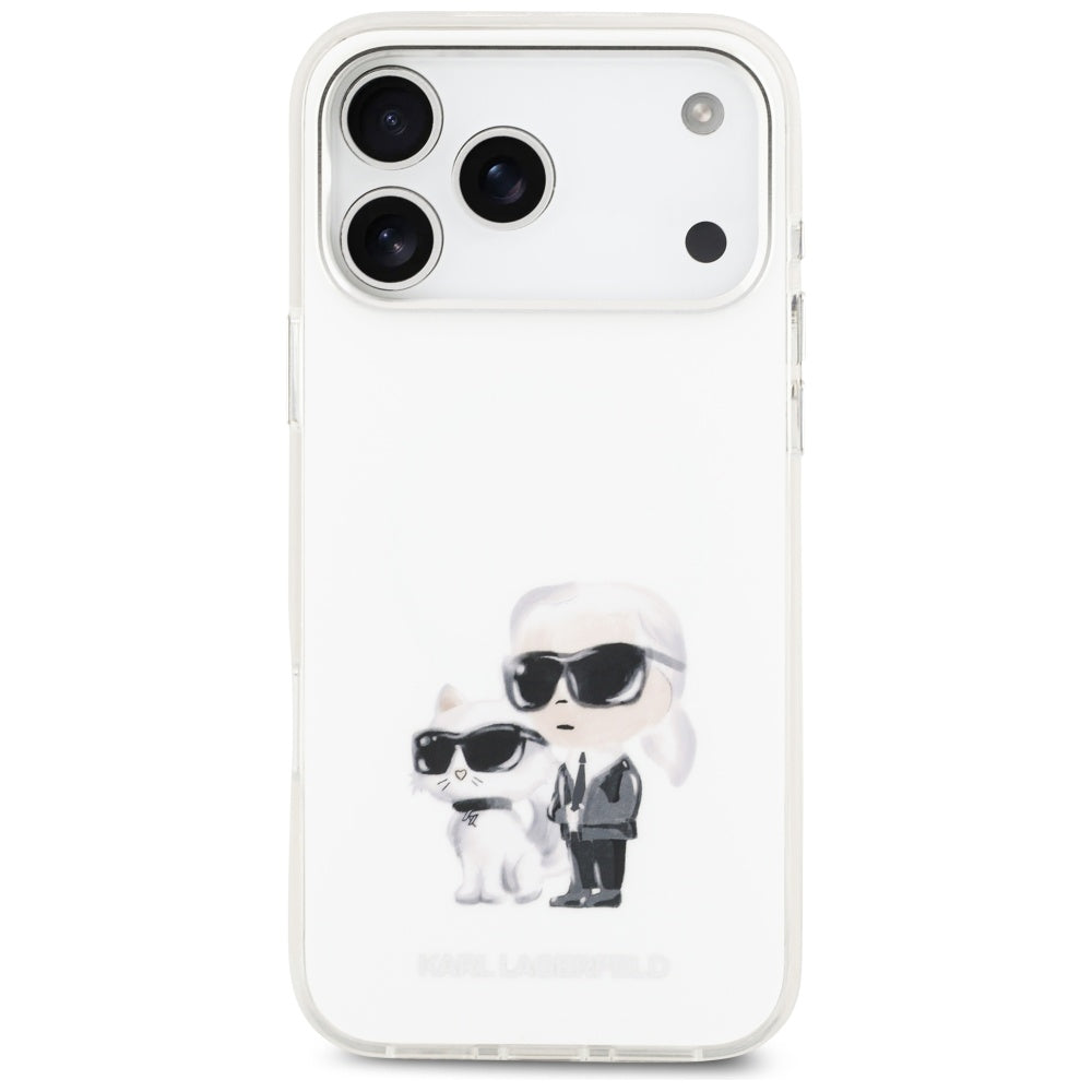 Pouzdro MagSafe pro Apple iPhone 17 Pro Max, Karl Lagerfeld, IML Aquarelle Logo Karl & Choupette, Bílá