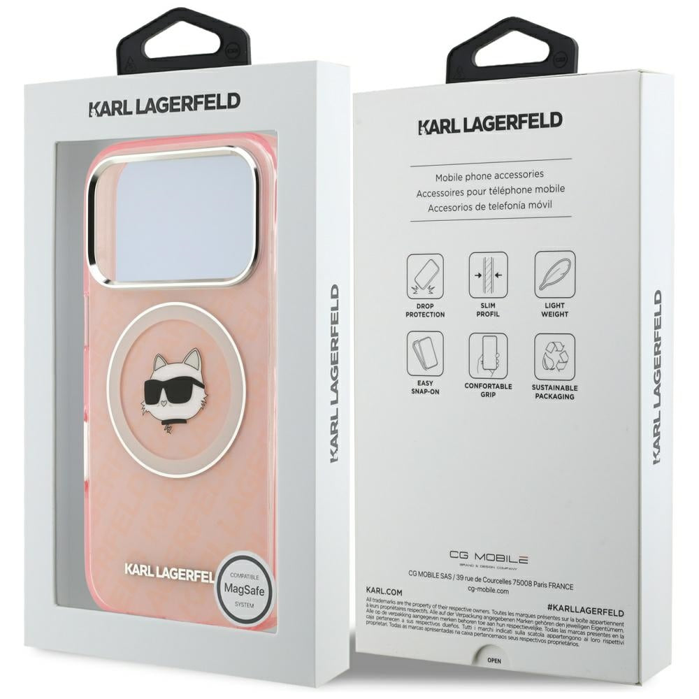 Pouzdro MagSafe pro Apple iPhone 17 Pro Max, Karl Lagerfeld, IML Choupette`s Head, Růžová