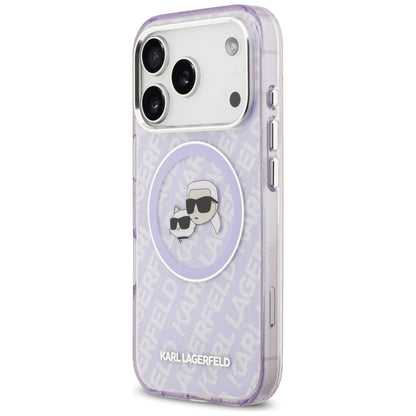 Pouzdro MagSafe pro Apple iPhone 17 Pro Max, Karl Lagerfeld, IML Glitter Karl & Choupette`s Heads, Fialová