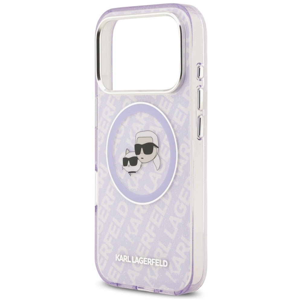 Pouzdro MagSafe pro Apple iPhone 17 Pro Max, Karl Lagerfeld, IML Glitter Karl & Choupette`s Heads, Fialová