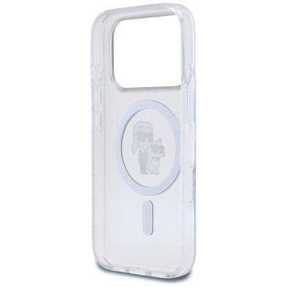 Pouzdro MagSafe pro Apple iPhone 17 Pro Max, Karl Lagerfeld, IML Glitter Karl & Choupette, Průhledné