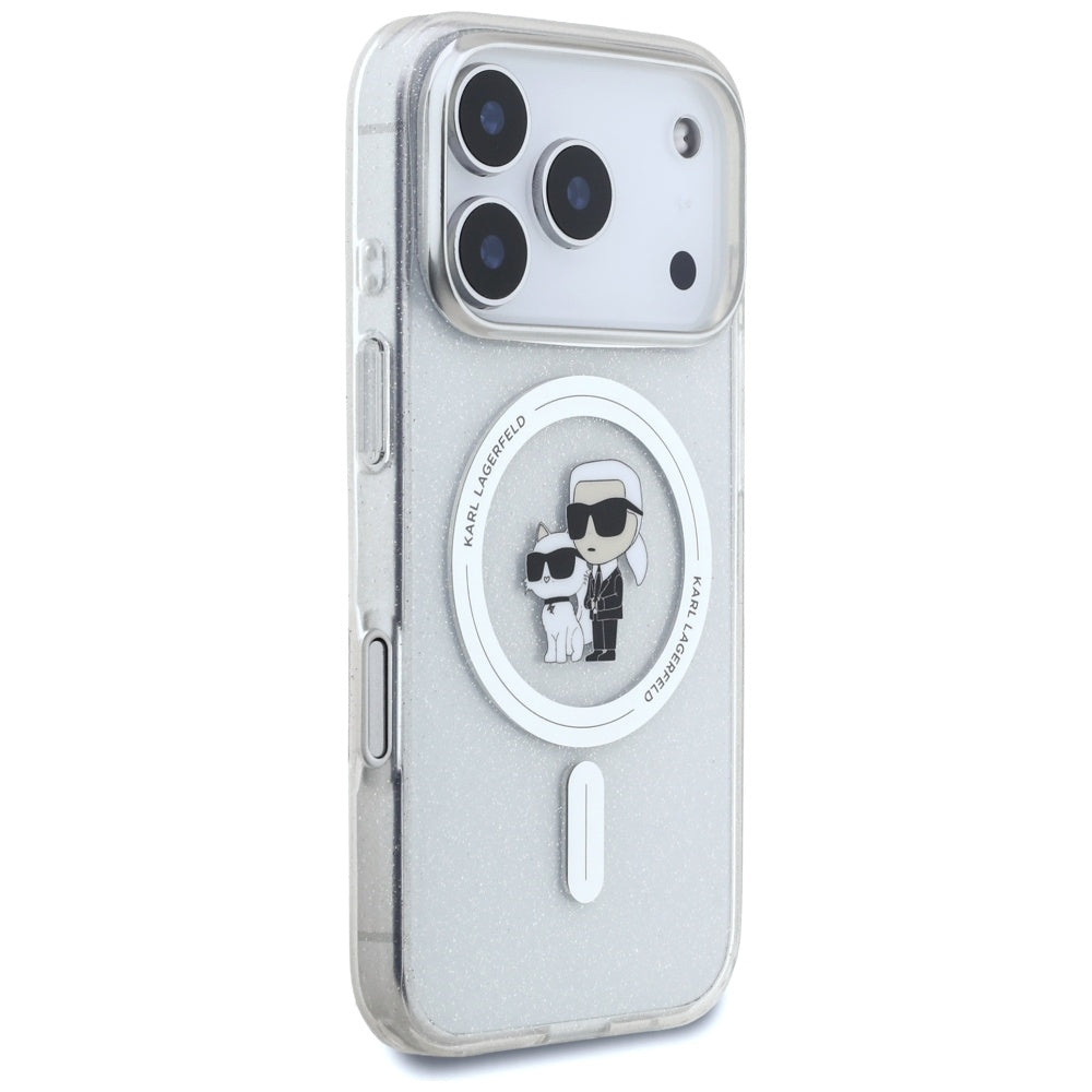 Pouzdro MagSafe pro Apple iPhone 17 Pro Max, Karl Lagerfeld, IML Glitter Karl & Choupette, Průhledné