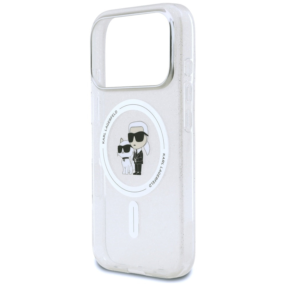 Pouzdro MagSafe pro Apple iPhone 17 Pro Max, Karl Lagerfeld, IML Glitter Karl & Choupette, Průhledné