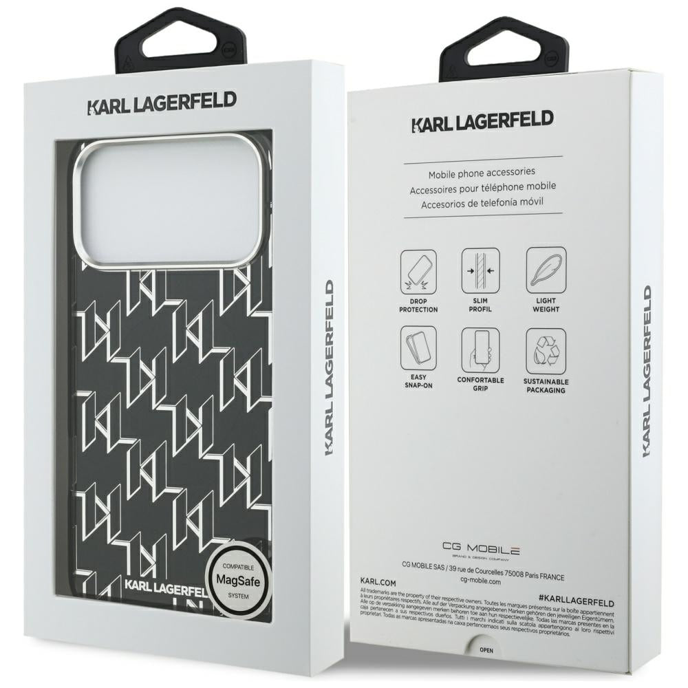 Pouzdro MagSafe pro Apple iPhone 17 Pro Max, Karl Lagerfeld, IML KL Monogram, Černá