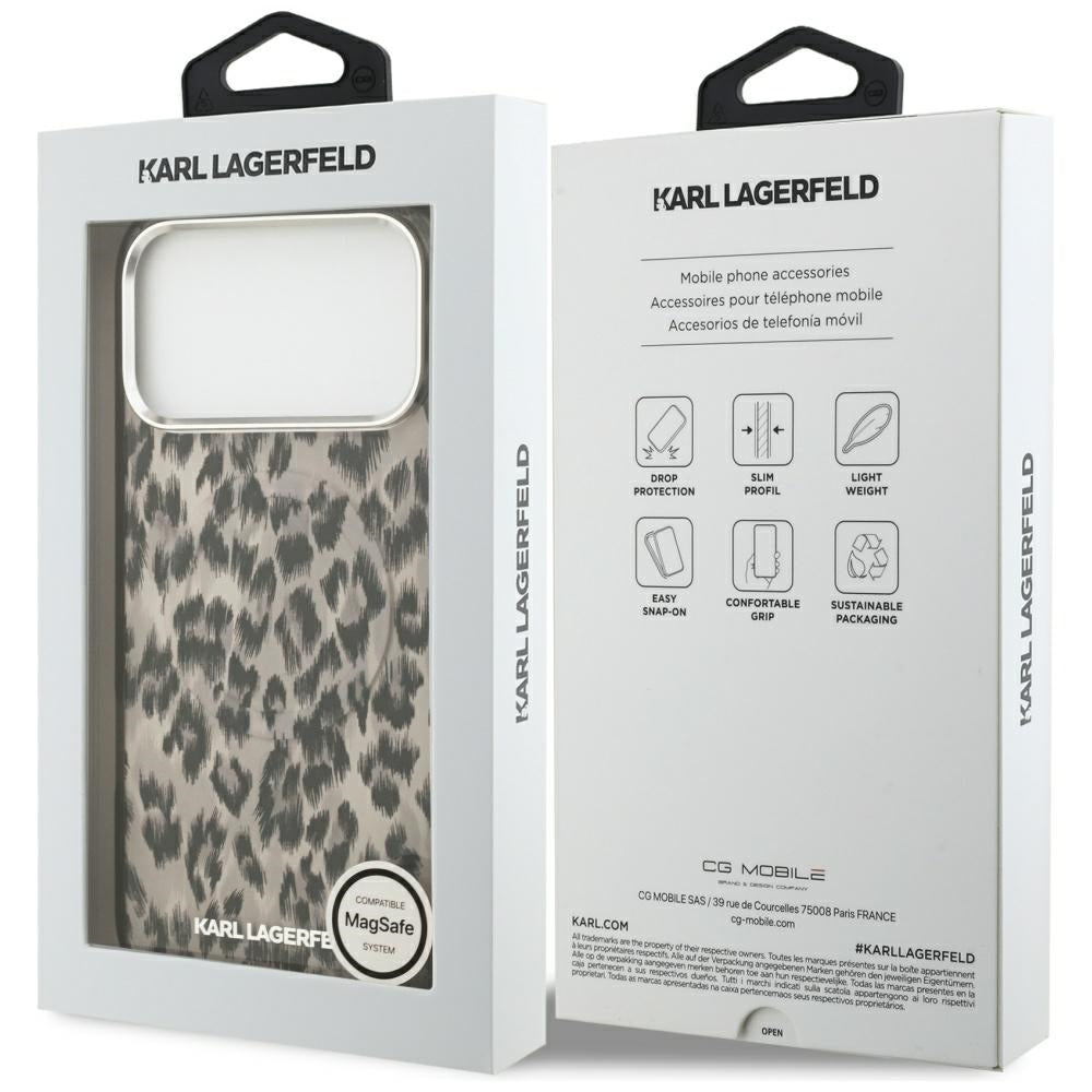 Pouzdro MagSafe pro Apple iPhone 17 Pro Max, Karl Lagerfeld, IML Leopard Pattern, Hnědá