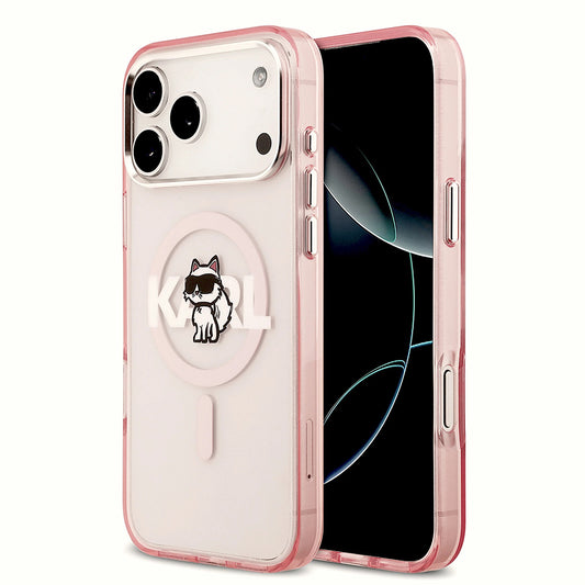 Pouzdro MagSafe pro Apple iPhone 17 Pro Max, Karl Lagerfeld, IML Sketch Logo Choupette, Růžové