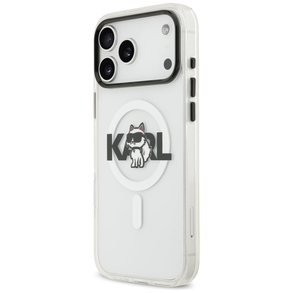 Pouzdro MagSafe pro Apple iPhone 17 Pro Max, Karl Lagerfeld, IML Sketch Logo Choupette, Průhledné
