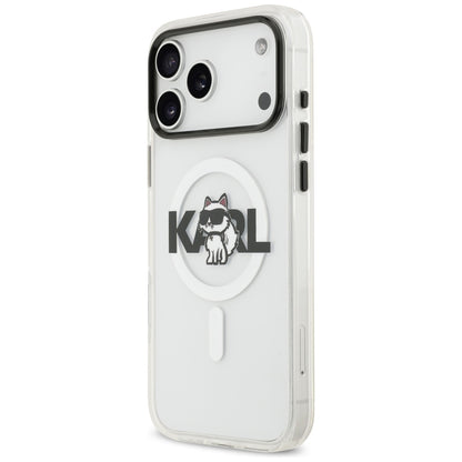 Pouzdro MagSafe pro Apple iPhone 17 Pro Max, Karl Lagerfeld, IML Sketch Logo Choupette, Průhledné