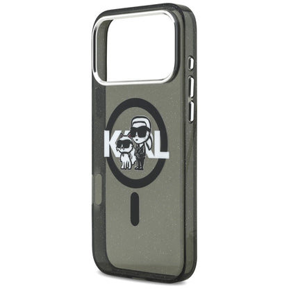 Pouzdro MagSafe pro Apple iPhone 17 Pro Max, Karl Lagerfeld, IML Sketch Logo Glitter Karl & Choupette, Černá.