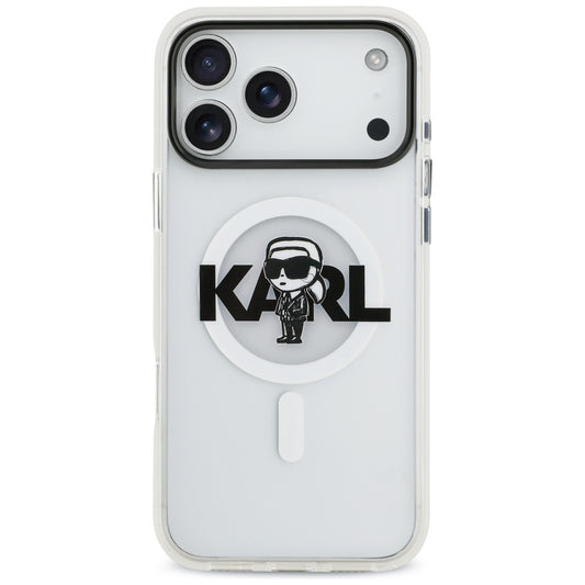 Pouzdro MagSafe pro Apple iPhone 17 Pro Max, Karl Lagerfeld, IML Sketch Logo Karl, Průhledné