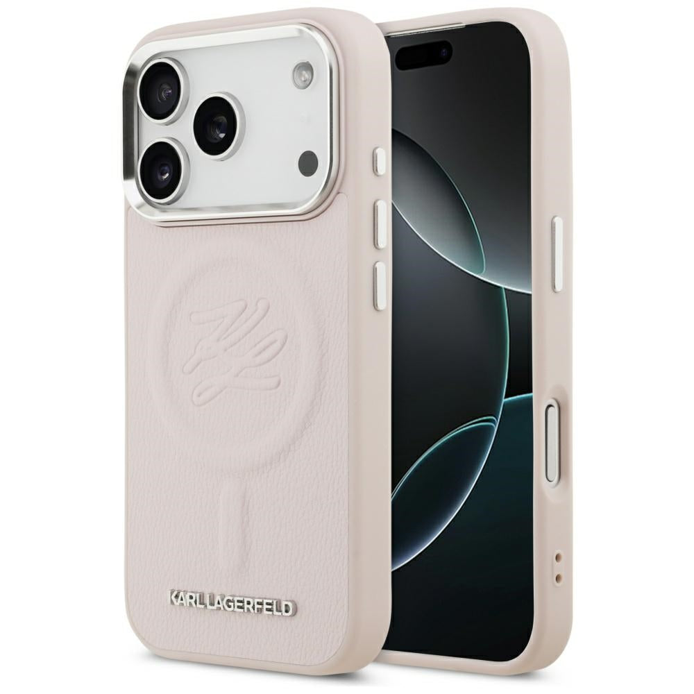 Pouzdro MagSafe pro Apple iPhone 17 Pro Max, Karl Lagerfeld, Initial & Metal Logo, Růžové