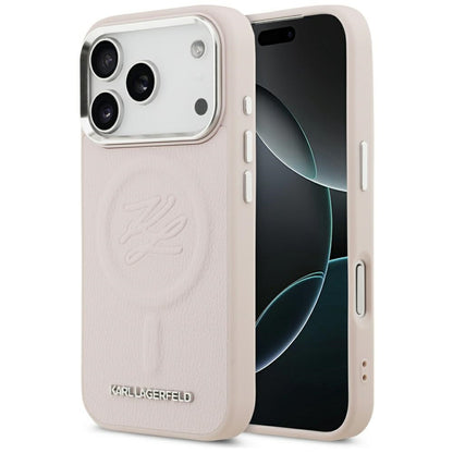 Pouzdro MagSafe pro Apple iPhone 17 Pro Max, Karl Lagerfeld, Initial & Metal Logo, Růžové