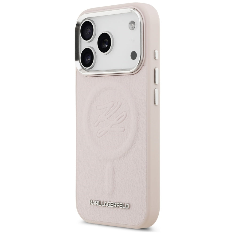 Pouzdro MagSafe pro Apple iPhone 17 Pro Max, Karl Lagerfeld, Initial & Metal Logo, Růžové
