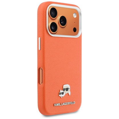 Pouzdro MagSafe pro Apple iPhone 17 Pro Max, Karl Lagerfeld, Karl & Choupette Head's Pin, Oranžové