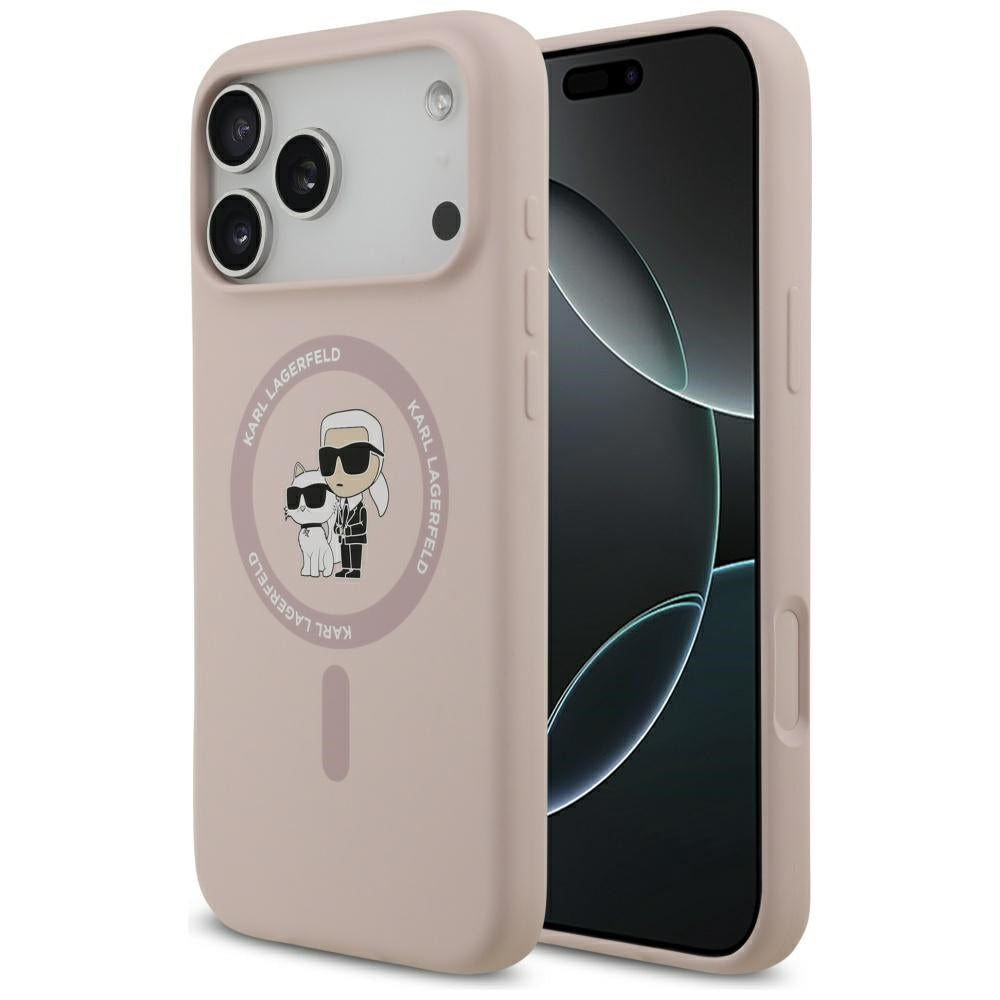 Pouzdro MagSafe pro Apple iPhone 17 Pro Max, Karl Lagerfeld, Ring Karl & Choupette, Růžové