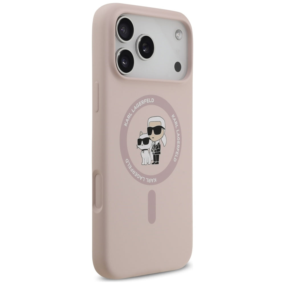 Pouzdro MagSafe pro Apple iPhone 17 Pro Max, Karl Lagerfeld, Ring Karl & Choupette, Růžové