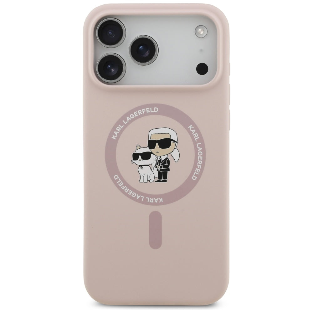 Pouzdro MagSafe pro Apple iPhone 17 Pro Max, Karl Lagerfeld, Ring Karl & Choupette, Růžové