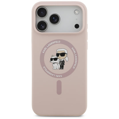 Pouzdro MagSafe pro Apple iPhone 17 Pro Max, Karl Lagerfeld, Ring Karl & Choupette, Růžové
