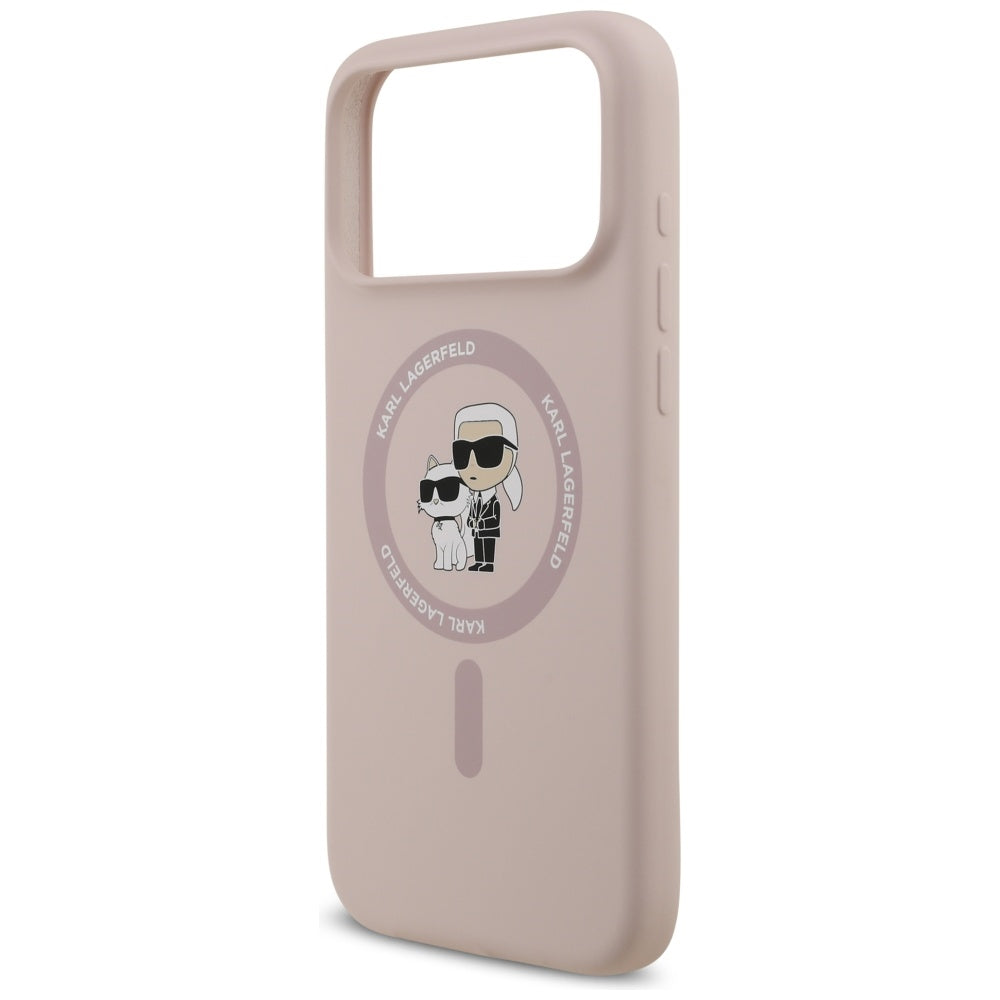 Pouzdro MagSafe pro Apple iPhone 17 Pro Max, Karl Lagerfeld, Ring Karl & Choupette, Růžové