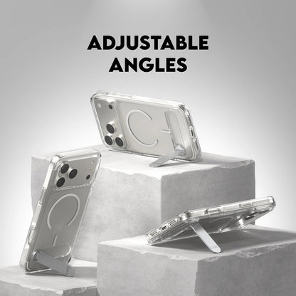 Pouzdro MagSafe pro Apple iPhone 17 Pro Max, PanzerGlass, s funkcí stojánku, průhledné bílé.