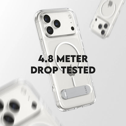 Pouzdro MagSafe pro Apple iPhone 17 Pro Max, PanzerGlass, s funkcí stojánku, průhledné bílé.