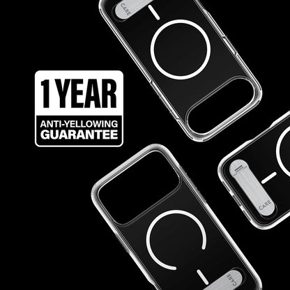 Pouzdro MagSafe pro Apple iPhone 17 Pro Max, PanzerGlass, s funkcí stojánku, průhledné bílé.