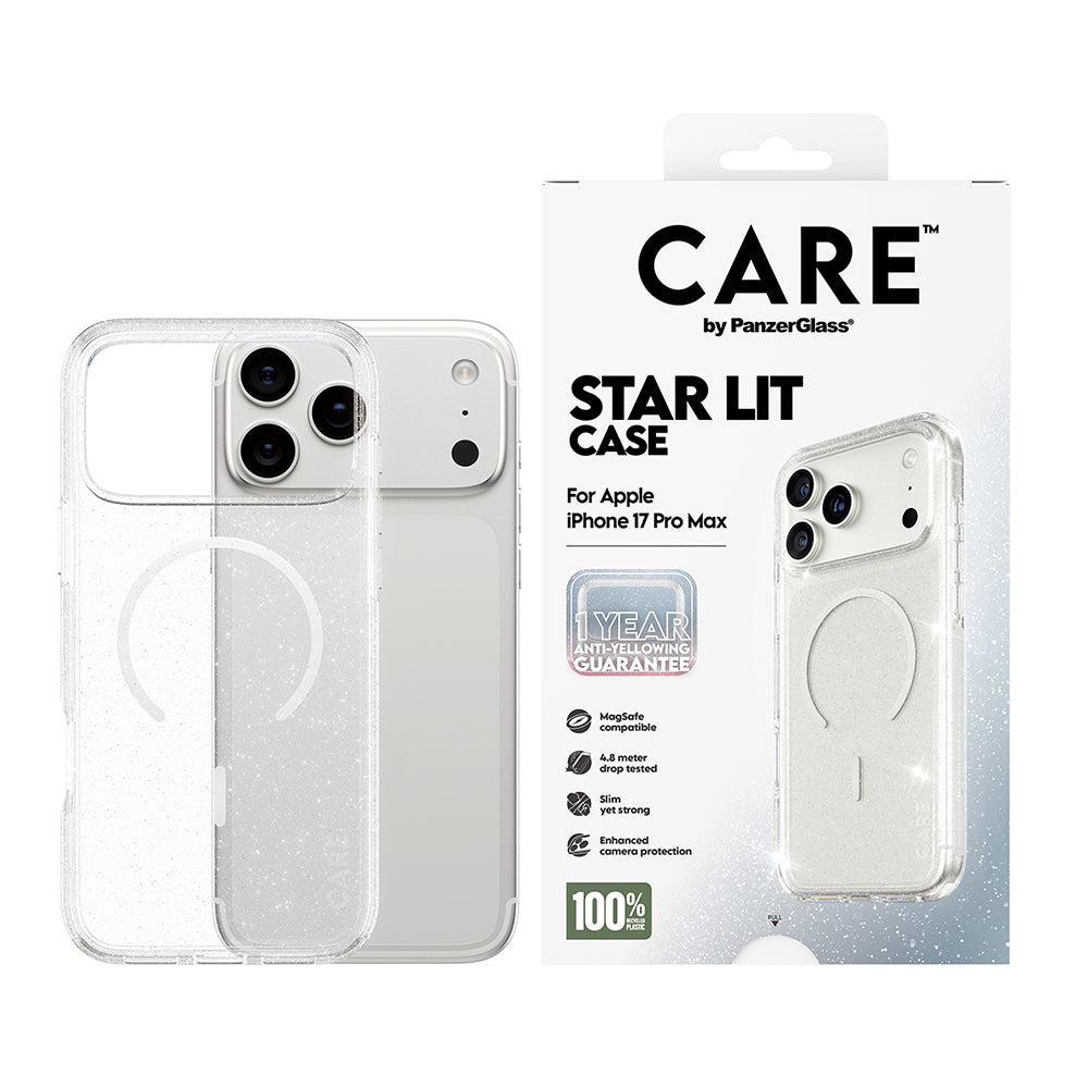 Pouzdro MagSafe pro Apple iPhone 17 Pro Max, PanzerGlass, Care Urban Explorer Star Lit, Průhledná Bílá