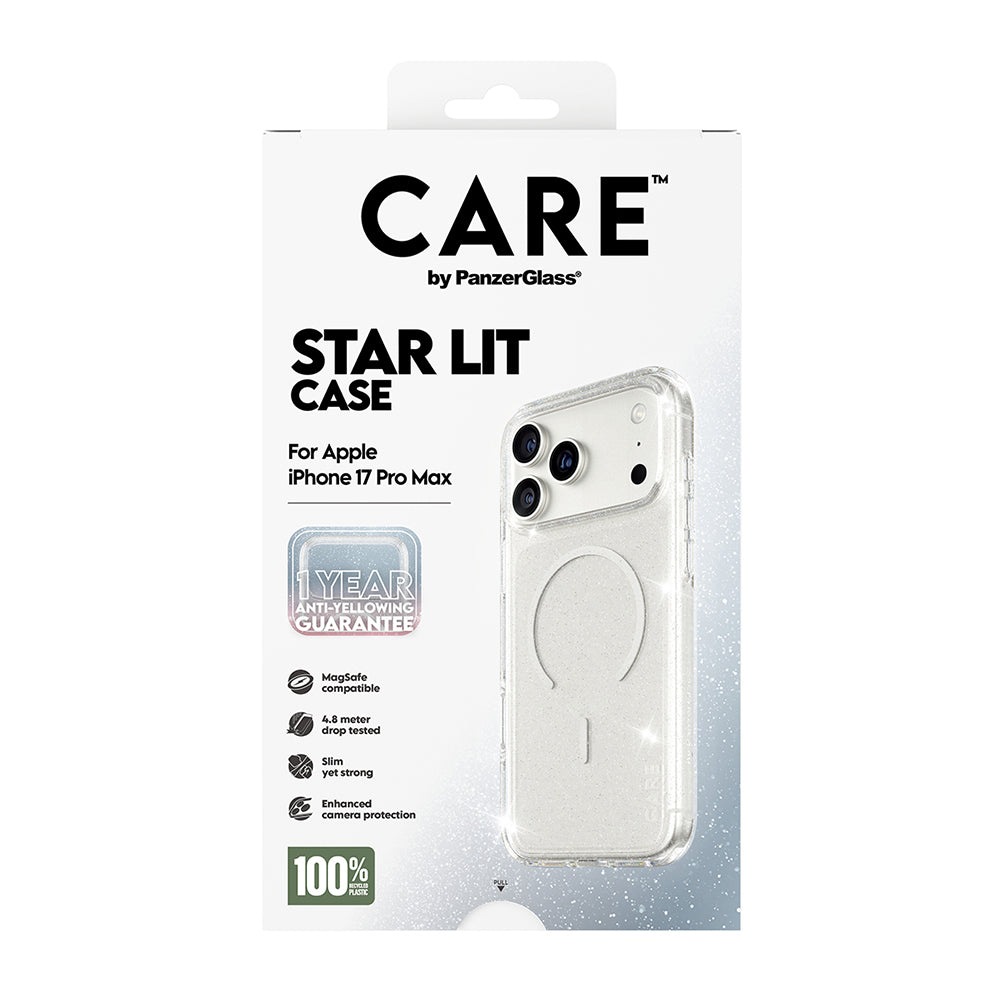 Pouzdro MagSafe pro Apple iPhone 17 Pro Max, PanzerGlass, Care Urban Explorer Star Lit, Průhledná Bílá