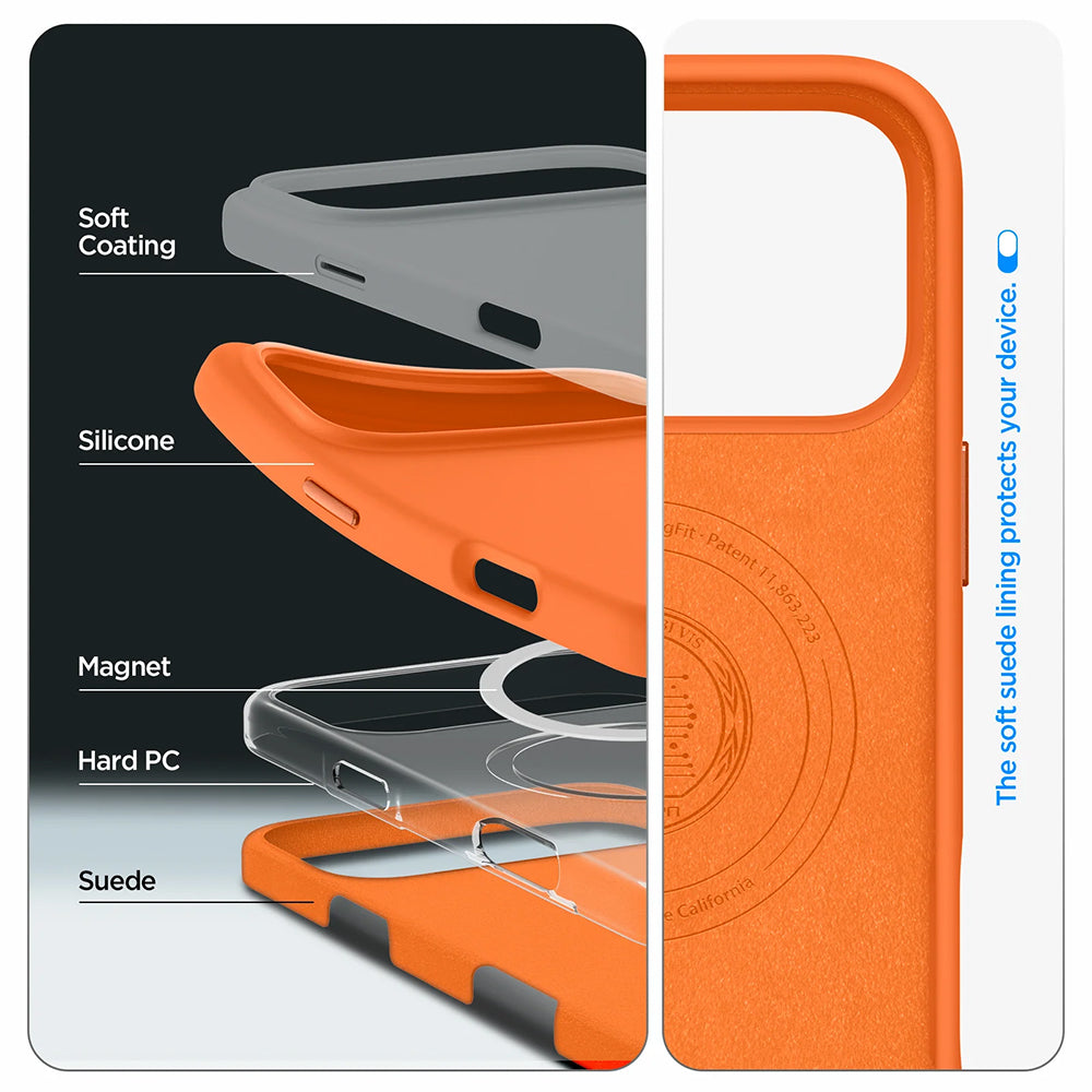 Pouzdro MagSafe pro Apple iPhone 17 Pro, Spigen, Silicone Fit, Oranžové ACS11379