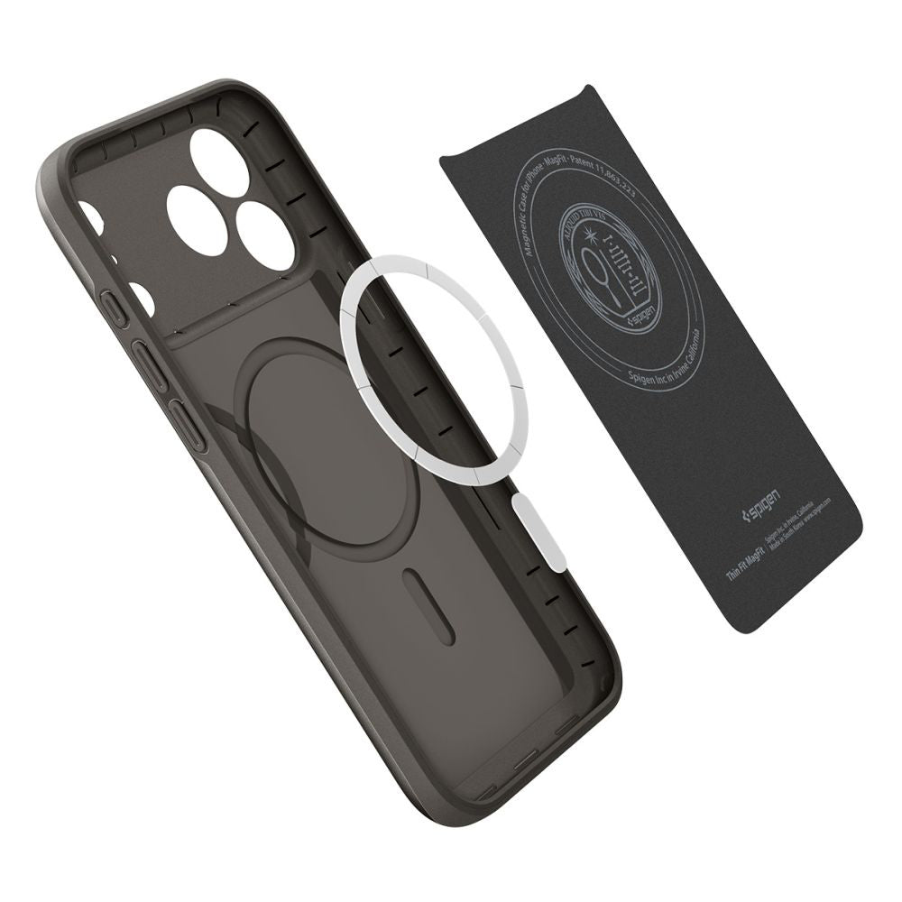 Pouzdro MagSafe pro Apple iPhone 17 Pro, Spigen, Thin Fit, Šedé