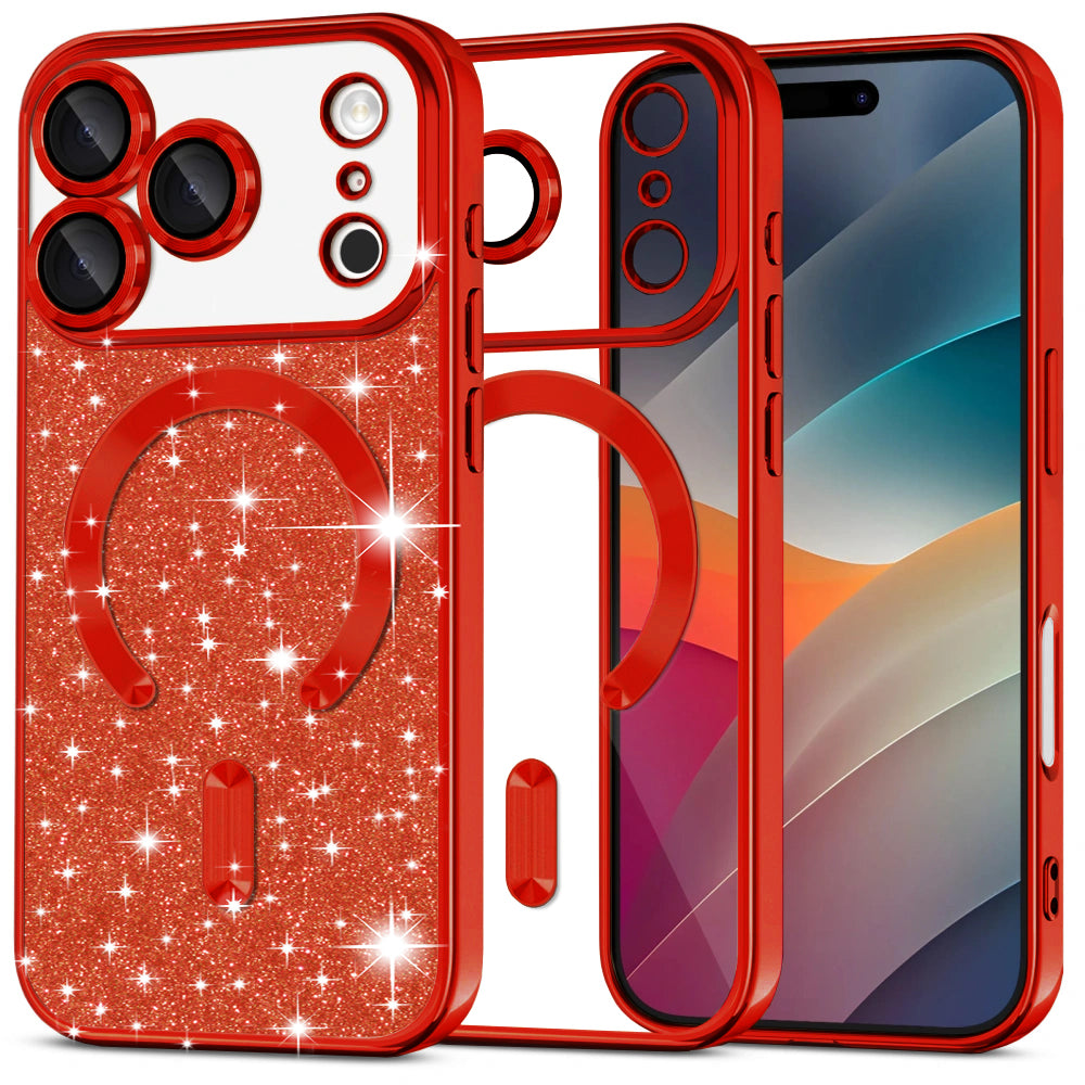 Pouzdro MagSafe pro Apple iPhone 17 Pro, Techsuit, Luxury Glitter, Růžová