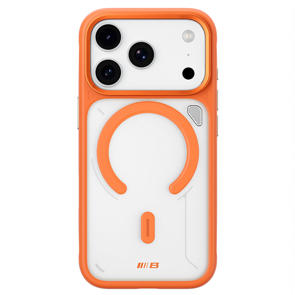 Pouzdro MagSafe pro Apple iPhone 18 Pro / 17 Pro, Blueo, stojánek pro odvod tepla, průhledné saténově oranžové