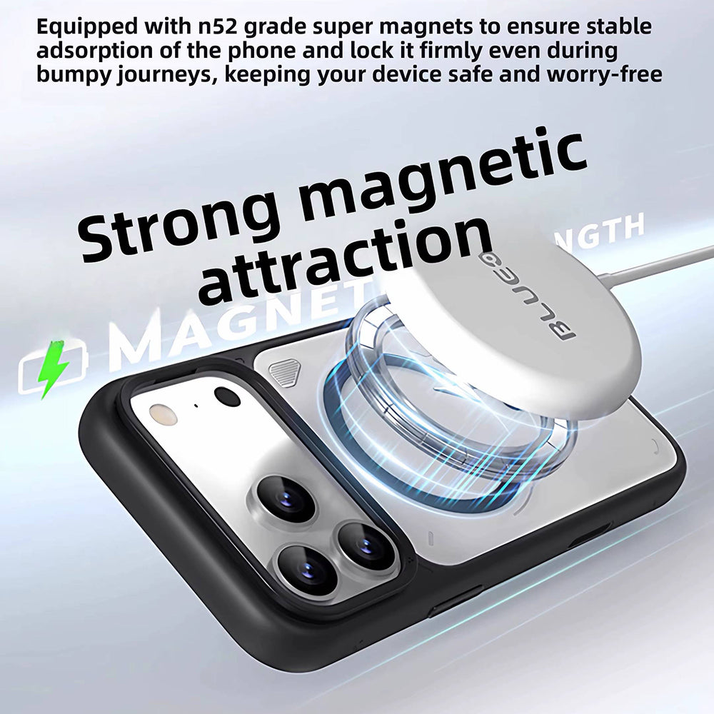 Pouzdro MagSafe pro Apple iPhone 18 Pro / 17 Pro, Blueo, stojánek pro odvod tepla, průhledné saténově oranžové
