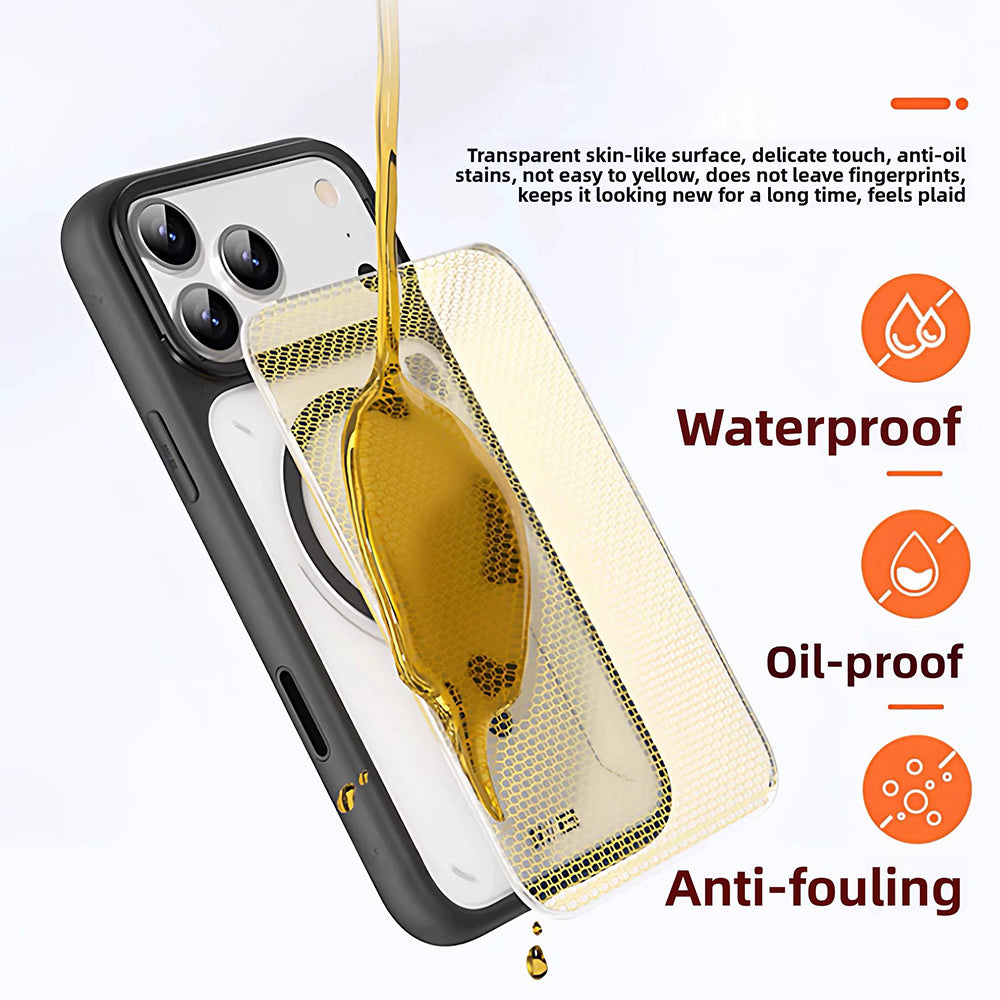 Pouzdro MagSafe pro Apple iPhone 18 Pro / 17 Pro, Blueo, stojánek pro odvod tepla, průhledné saténově oranžové