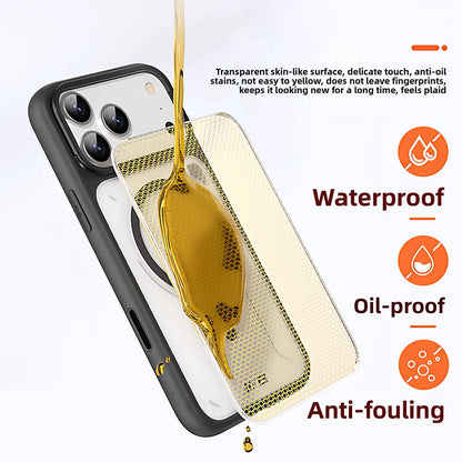 Pouzdro MagSafe pro Apple iPhone 18 Pro / 17 Pro, Blueo, stojánek pro odvod tepla, průhledné saténově oranžové