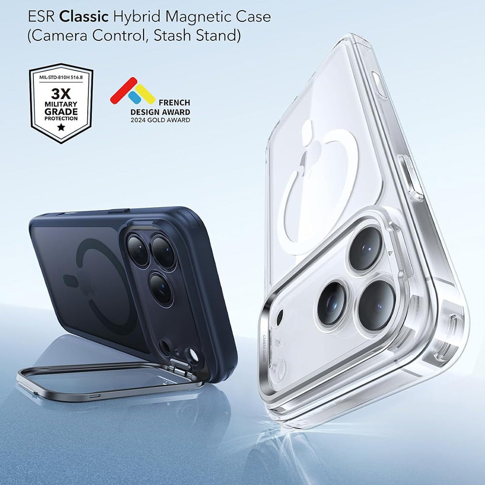 MagSafe pouzdro pro Apple iPhone 18 Pro / 17 Pro, ESR, Classic Hybrid Kickstand, Saténově modré