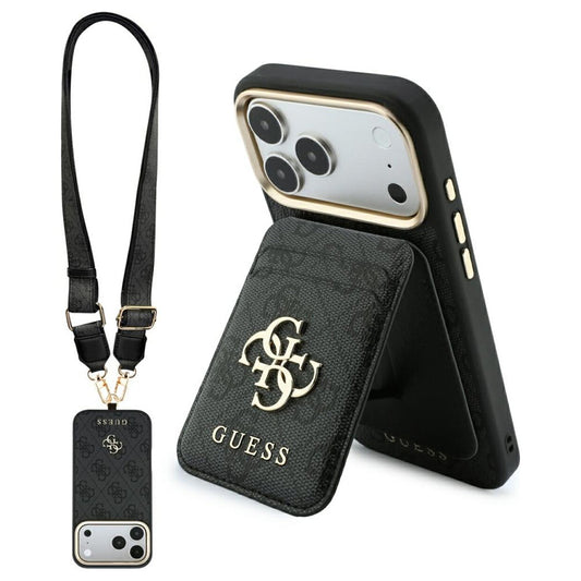 Pouzdro MagSafe pro Apple iPhone 18 Pro / 17 Pro, Guess, 4G Cardslot & Big Strap, černé