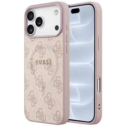 Pouzdro MagSafe pro Apple iPhone 18 Pro / 17 Pro, Guess, 4G Embossed Ring Classic Logo, růžové